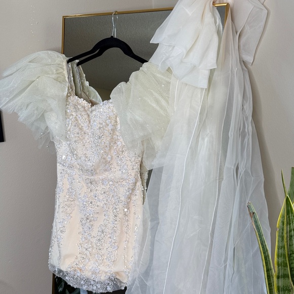 Bella Barnett Emma Off-the-Shoulder Sequin Streaking Mini Dress - Picture 7 of 10